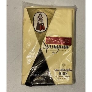 Spring Knight Pair 2 Pillow Cases Vintage Luxury Yellow Cotton Muslin New USA